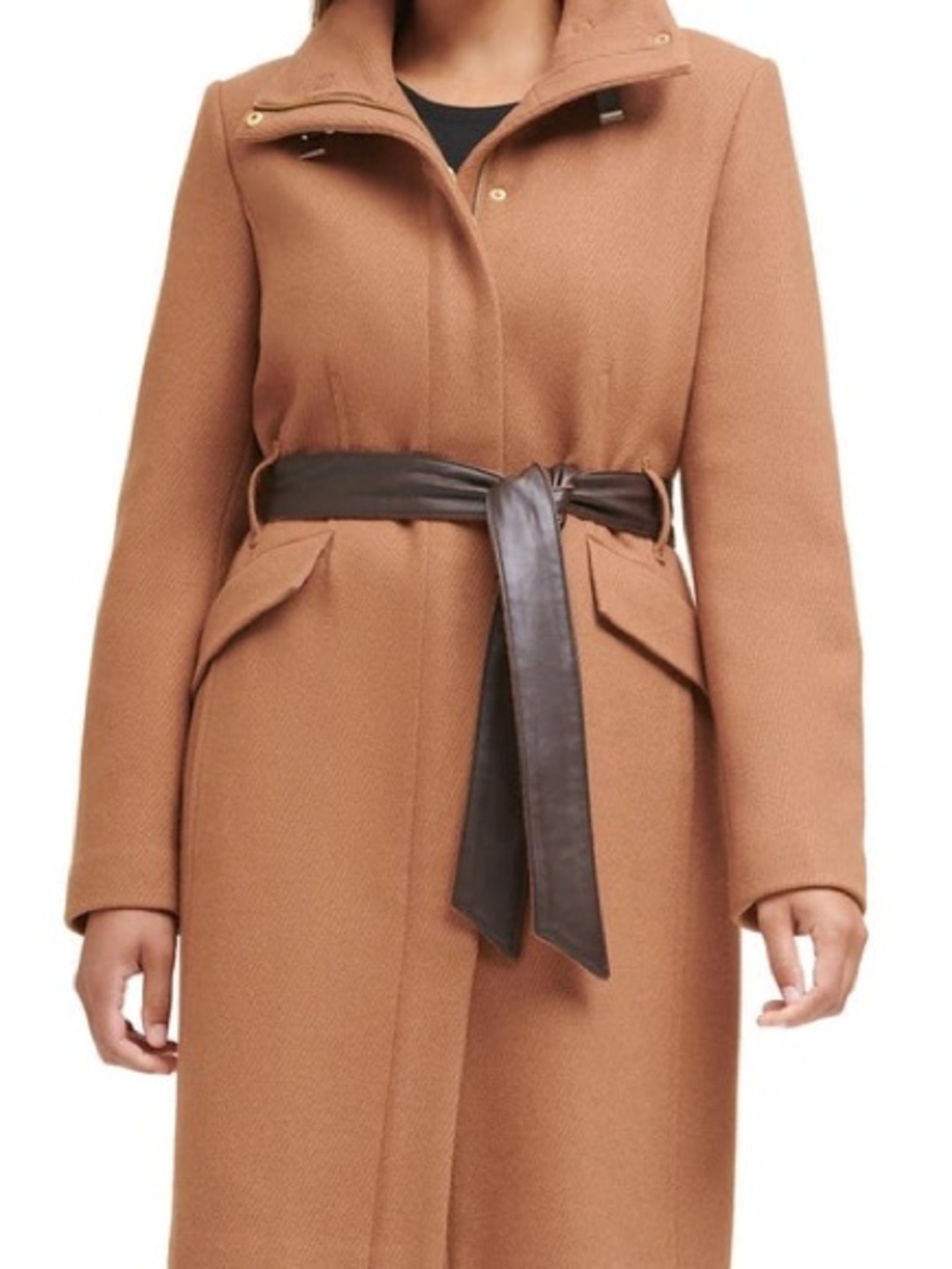 Cole Haan Camel Brown Wool Blend Belted  Coat